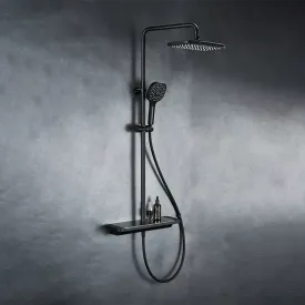Rain shower set matt black with shelf - thermostatic surface-mounted - QMIX902