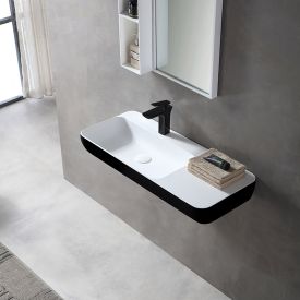 Wastafel 90 cm mat wit/zwart buiten solid surface - Wahlbach