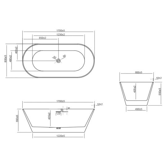 Zelda II Vrijstaand bad 170x80 cm mat wit ovaal - WAHLBACH