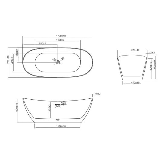 Zaylee BK Vrijstaand bad 170x72 cm wit/zwart ovaal - WAHLBACH