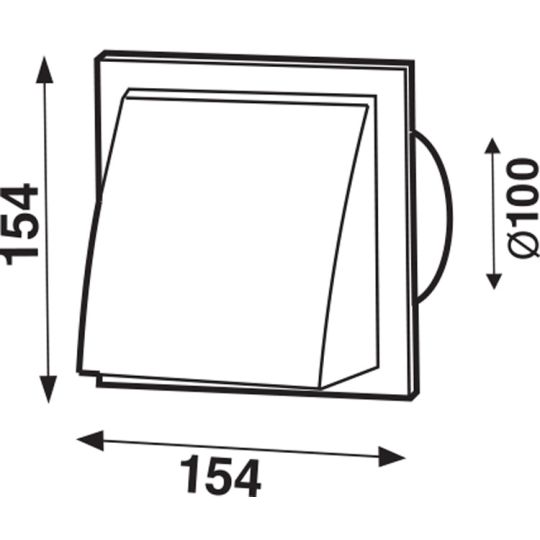 Ventielatierooster met kap wit 154x154 mm buis Ø100 mm