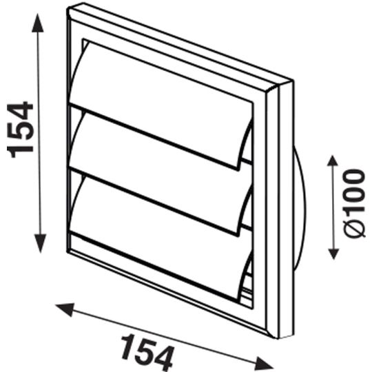 Ventilatierooster met lamellen wit 155x155 mm buis Ø100 mm
