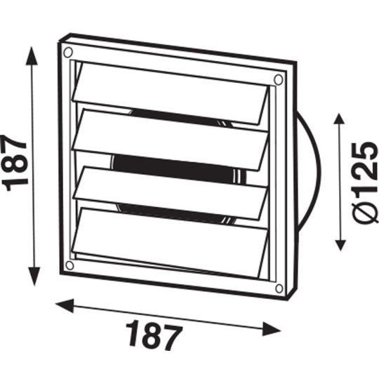 Ventilatierooster met lamellen wit 187x187 mm buis Ø125 mm