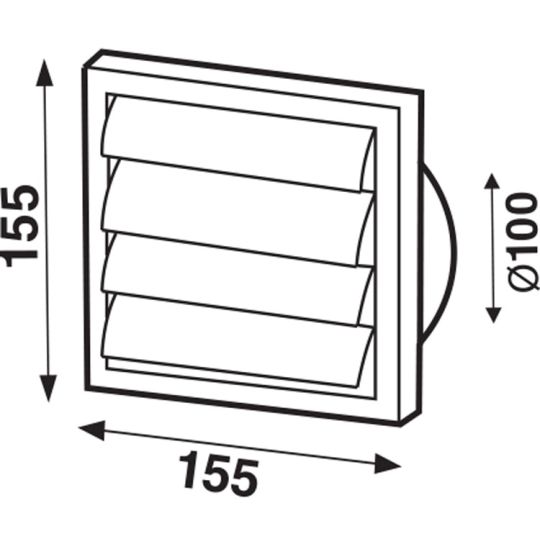 Ventilatierooster RVS met lamellen 155x155 mm buis Ø100 mm