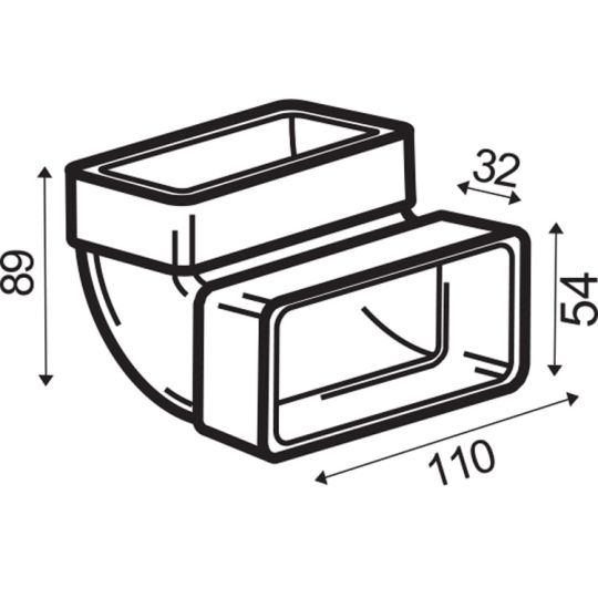Ventilatiekanaal vlak 110x54 mm bochtstuk 90° verticaal