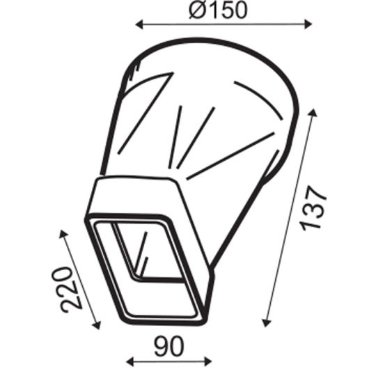 Ventilatiekanaal vlak 220x90 mm verloopstuk plat > ø150 mm