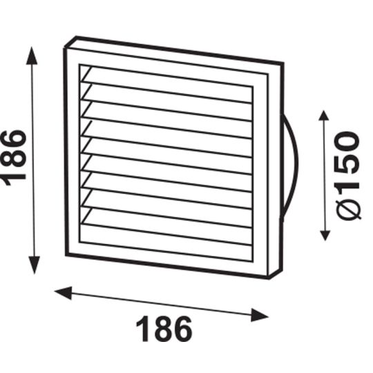 Ventilatierooster kunststof met vliegengaas wit 186x186 mm buis Ø150 mm