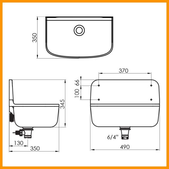 Uitstortgootsteen kunststof wit 490x350 mm incl. afvoerplug - WAHLBACH